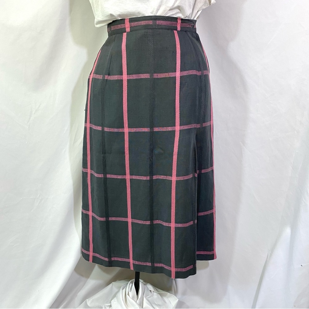 Vintage 80’s Prophecy Midi Pencil Skirt Size 8 Medium Gray Pink Plaid Preppy